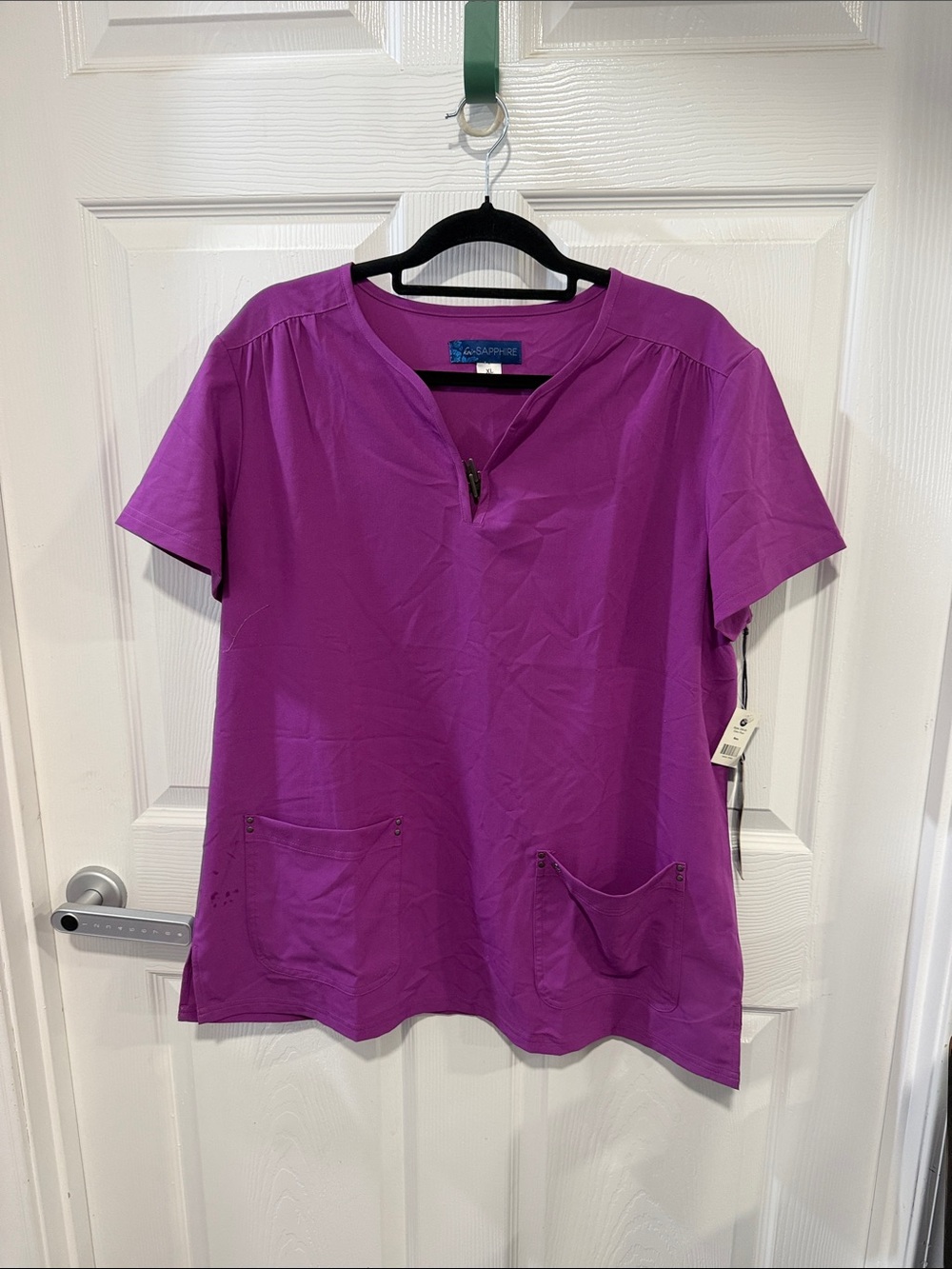 koi Vibrant Purple Short Sleeve Scrub Top with Pockets